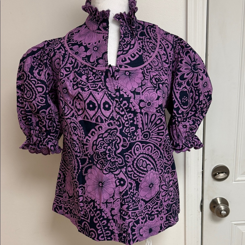 Umgee Purple and Blue Floral button down Blouse size small NWT - Picture 4 of 6